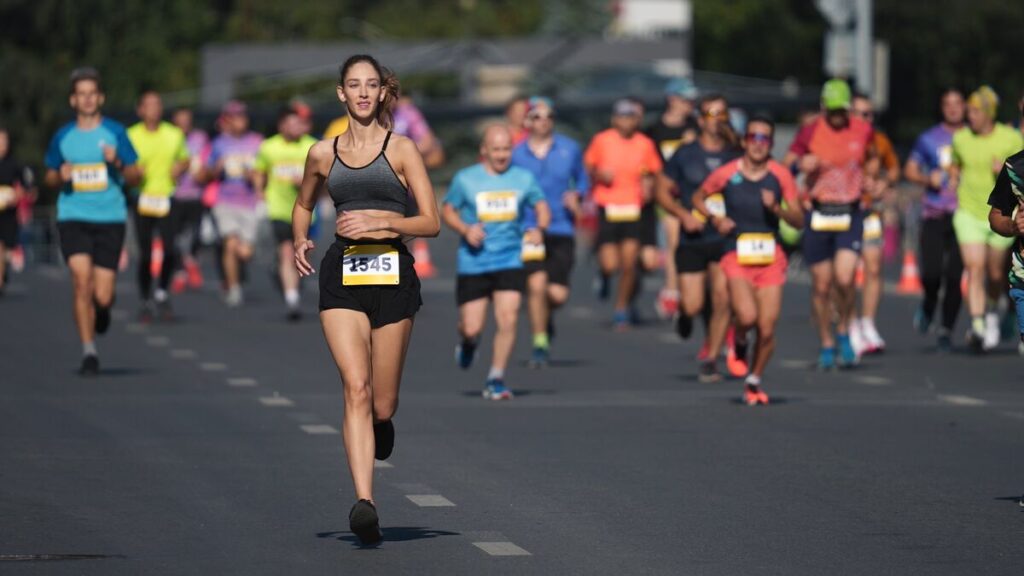 Happy,Female,Runner,Jog,Sport,Marathon.,Smiling,Sportswoman,Work,Out