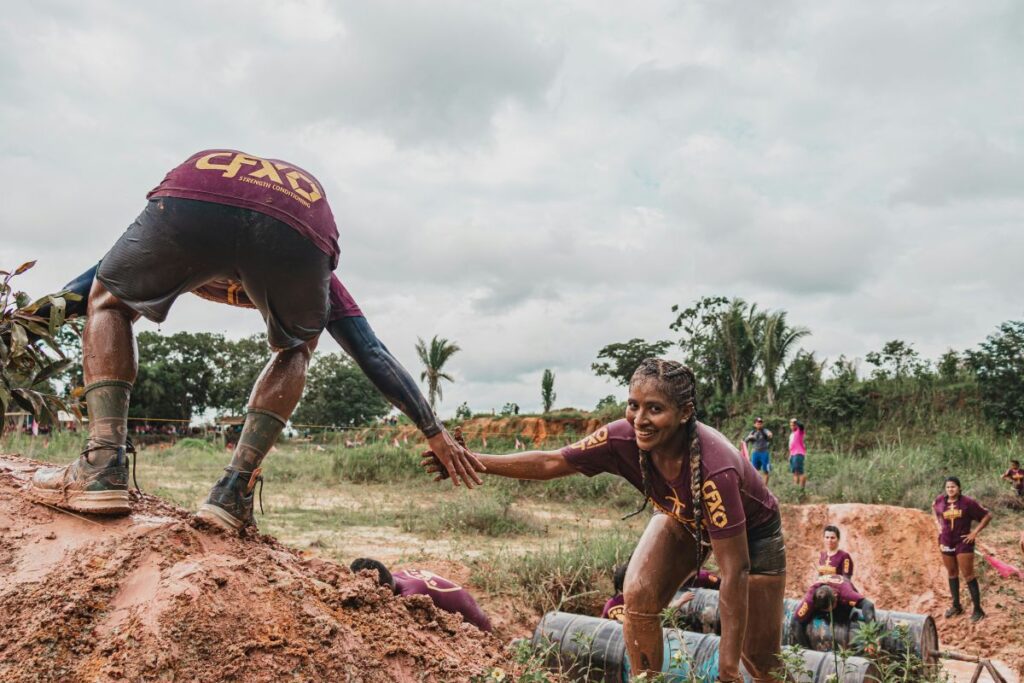 Charity fundraisers doing the tough mudder challenge