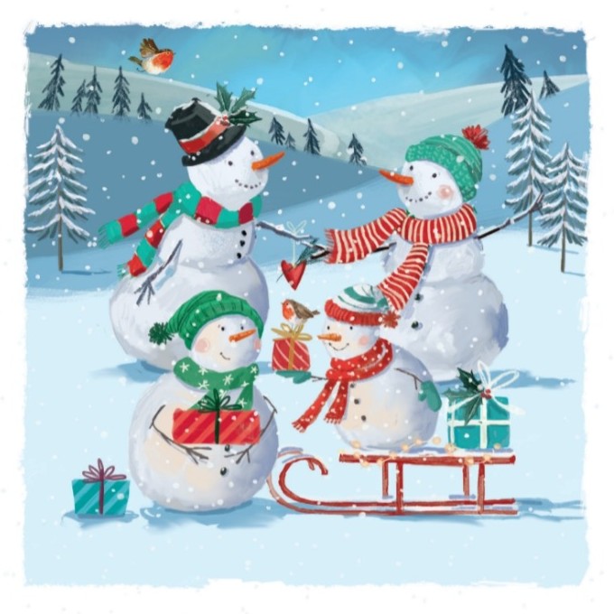 Sledding Snowmen Keech Hospice Christmas Cards
